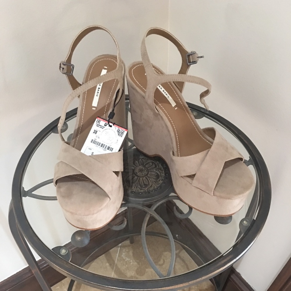 ZARA camel suede wedge, size 38